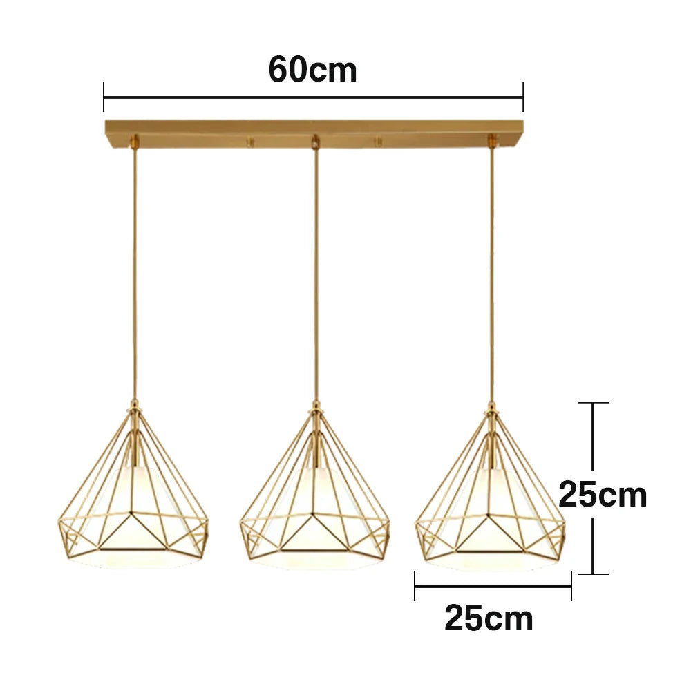 LIVARA 3-Head Linear Pendant Light Single White LED Light Iron + Fabric Design Modern Hanging Ceiling Lamp - Gold & White