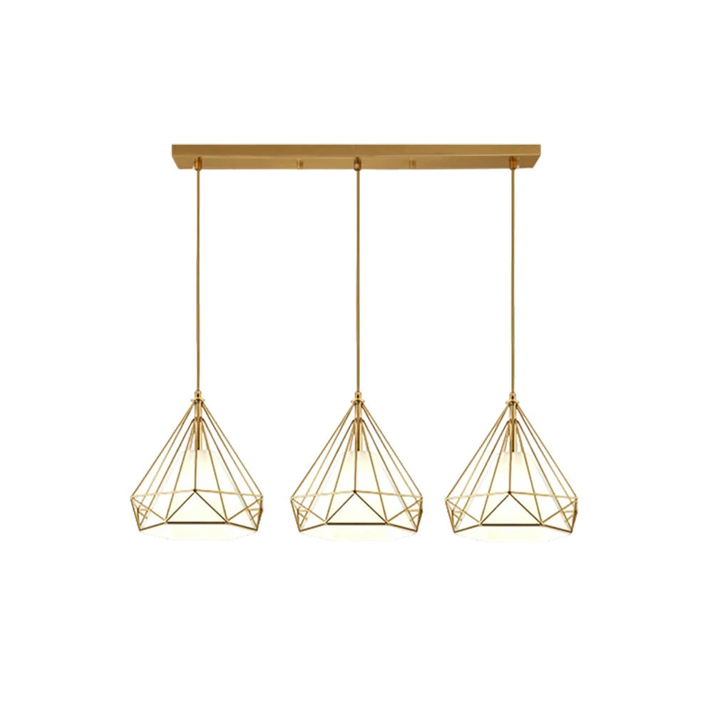 LIVARA 3-Head Linear Pendant Light Single White LED Light Iron + Fabric Design Modern Hanging Ceiling Lamp - Gold & White