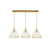 LIVARA 3-Head Linear Pendant Light Single White LED Light Iron + Fabric Design Modern Hanging Ceiling Lamp - Gold & White