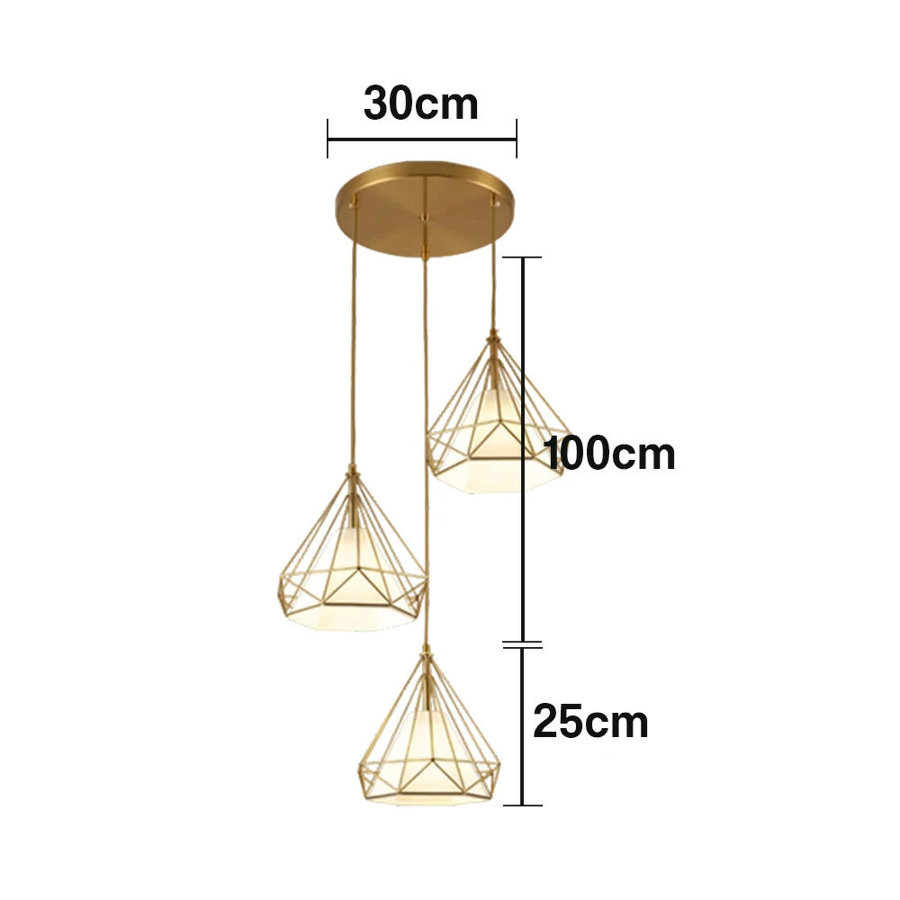 LIVARA 3-Head Round Base Pendant Light Three-Color Dimmable LED Hanging Lamp Modern Iron + Fabric Design for Living & Dining Room - Gold & White
