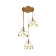 LIVARA 3-Head Round Base Pendant Light Three-Color Dimmable LED Hanging Lamp Modern Iron + Fabric Design for Living & Dining Room - Gold & White