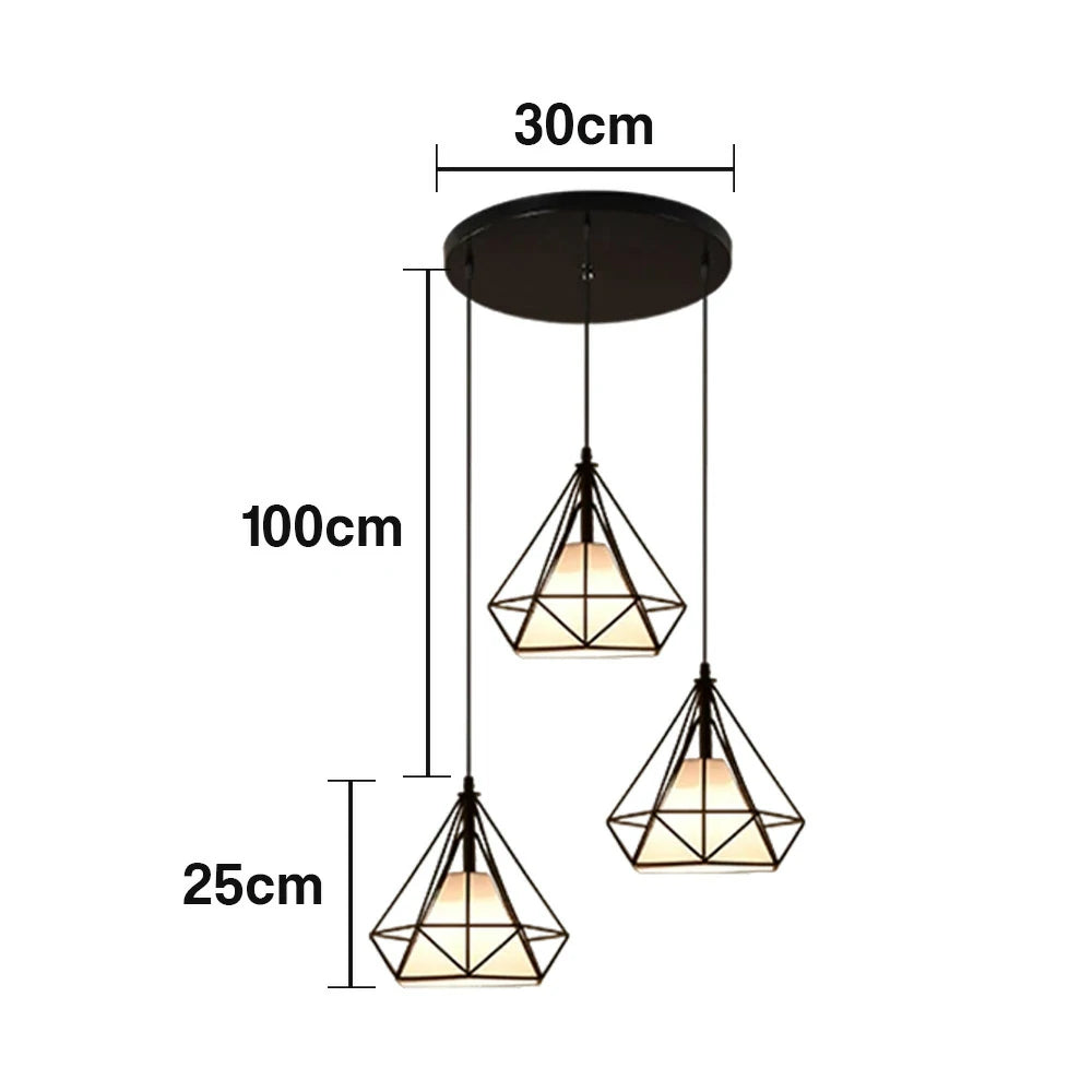 LIVARA 3-Head Round Base Pendant Light Three-Color Dimmable LED Hanging Lamp Modern Iron + Fabric Design for Living & Dining Room - Black