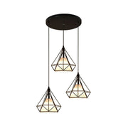 LIVARA 3-Head Round Base Pendant Light Three-Color Dimmable LED Hanging Lamp Modern Iron + Fabric Design for Living & Dining Room - Black