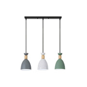 LIVARA 3-Head Linear Pendant Light Three-Color Dimmable LED Hanging Lamp Modern Iron & Wood Design for Dining Room and Kitchen Island - Grey & Green