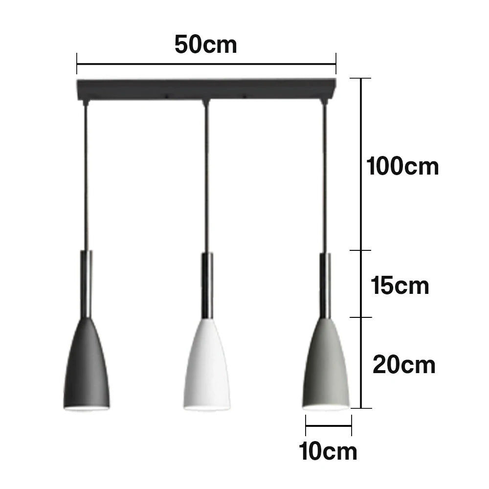 LIVARA 3-Head Linear Pendant Light Three-Color Dimmable LED Hanging Lamp Modern Iron & Wood Design for Dining Room and Kitchen Island - Black & Grey