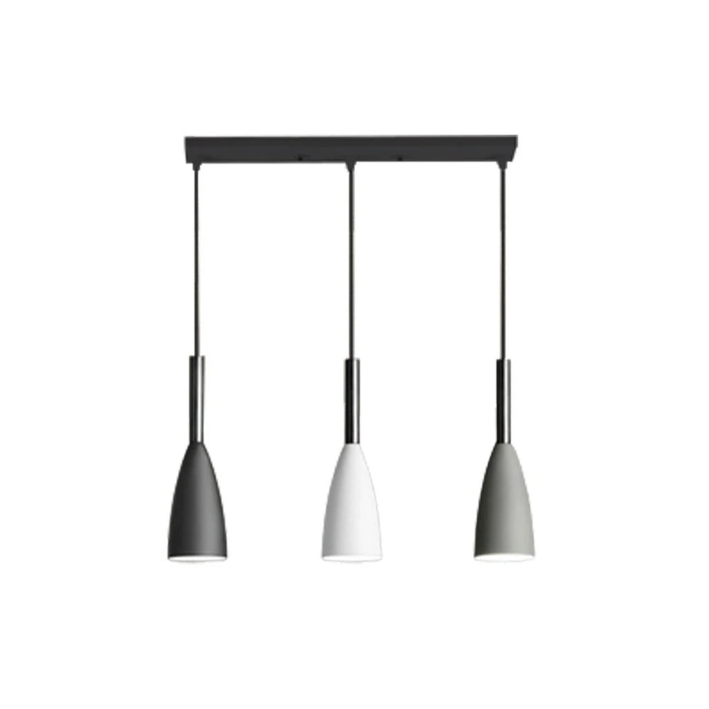 LIVARA 3-Head Linear Pendant Light Three-Color Dimmable LED Hanging Lamp Modern Iron & Wood Design for Dining Room and Kitchen Island - Black & Grey