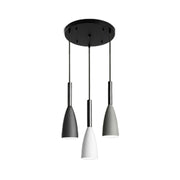 LIVARA 3-Head Round Base Pendant Light Three-Color Dimmable LED Hanging Lamp Modern Iron & Wood Design for Dining Room and Kitchen Island - Black & Grey