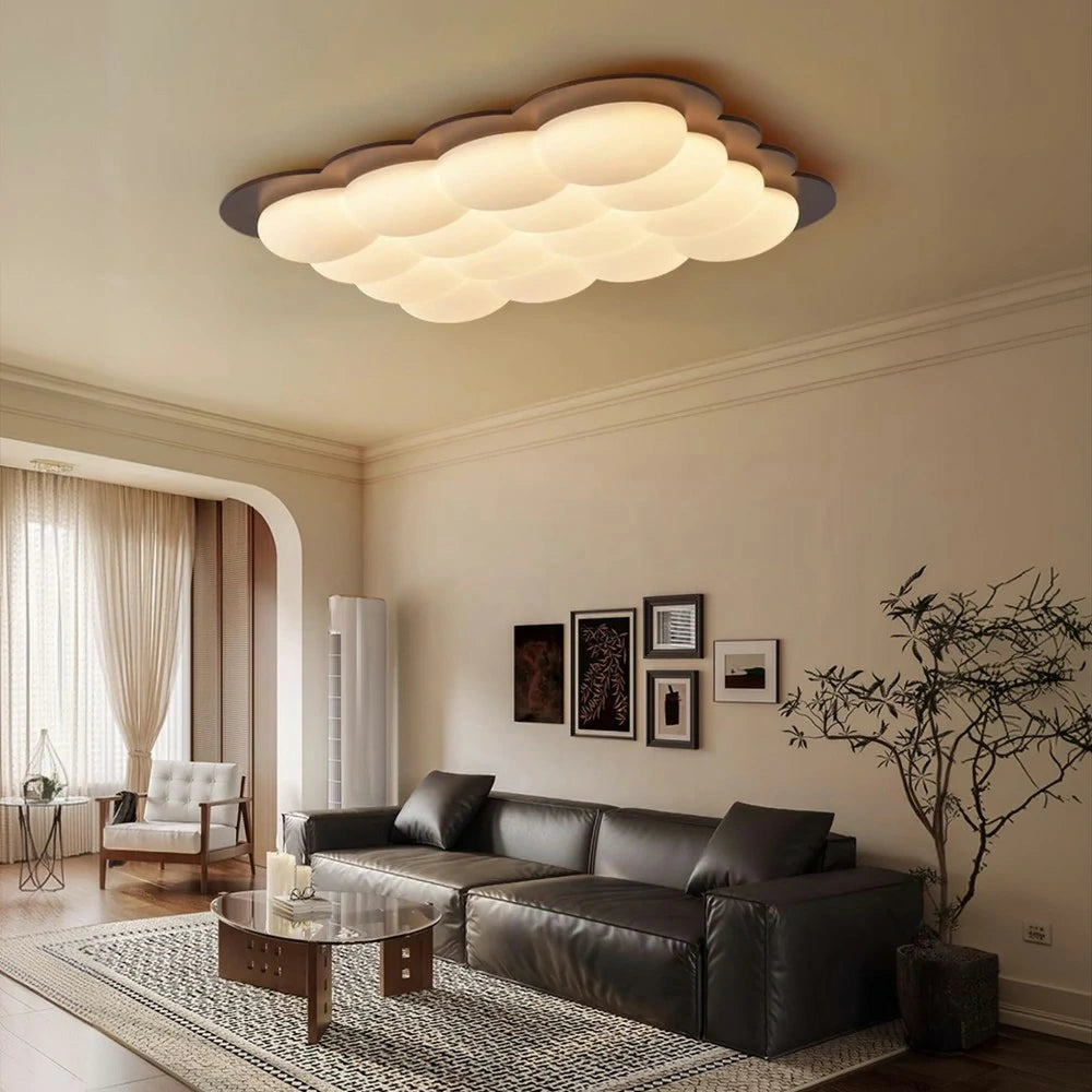 LIVARA 82W LED Ceiling Light Three-Color Dimmable Modern Cloud Design Solid Walnut Finish Wooden Frame for Living Room and Bedroom - 103cm