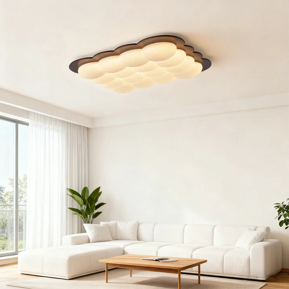 LIVARA 82W LED Ceiling Light Three-Color Dimmable Modern Cloud Design Solid Walnut Finish Wooden Frame for Living Room and Bedroom - 103cm