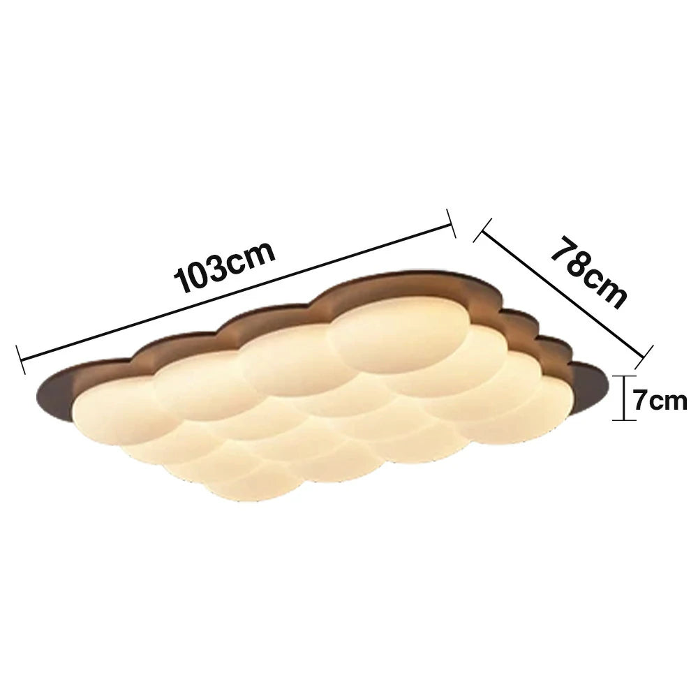LIVARA 82W LED Ceiling Light Three-Color Dimmable Modern Cloud Design Solid Walnut Finish Wooden Frame for Living Room and Bedroom - 103cm