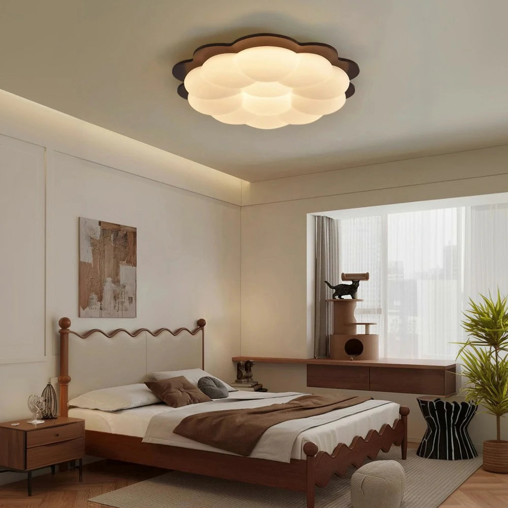 LIVARA 36W LED Ceiling Light Three-Color Dimmable Modern Cloud Design Solid Walnut Finish Wooden Frame for Bedroom and Living Room - 50cm