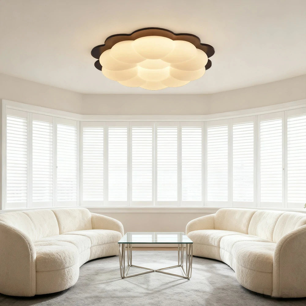 LIVARA 36W LED Ceiling Light Three-Color Dimmable Modern Cloud Design Solid Walnut Finish Wooden Frame for Bedroom and Living Room - 50cm