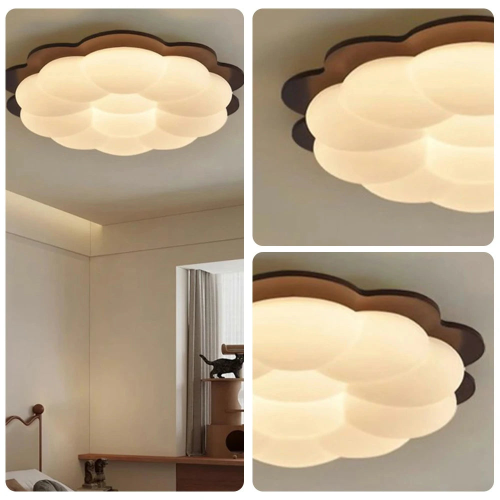 LIVARA 36W LED Ceiling Light Three-Color Dimmable Modern Cloud Design Solid Walnut Finish Wooden Frame for Bedroom and Living Room - 50cm