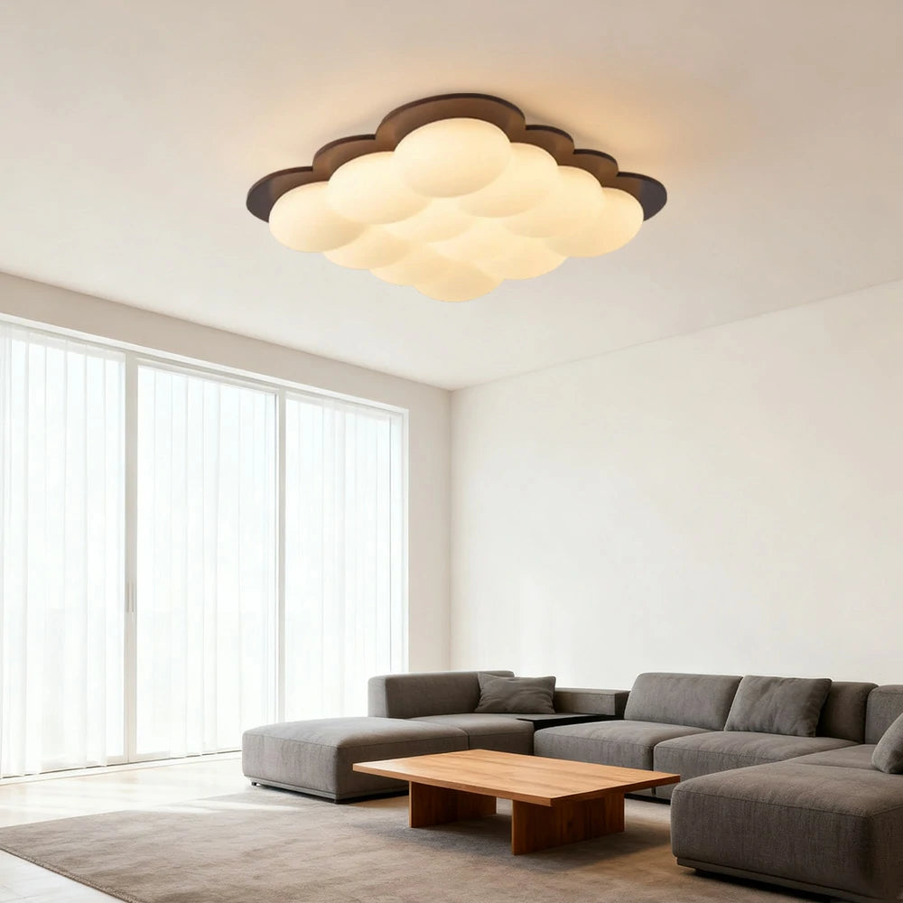 LIVARA 48W LED Ceiling Light Three-Color Dimmable Modern Cloud Design Solid Walnut Finish Wooden Frame for Living Room and Bedroom - 60cm