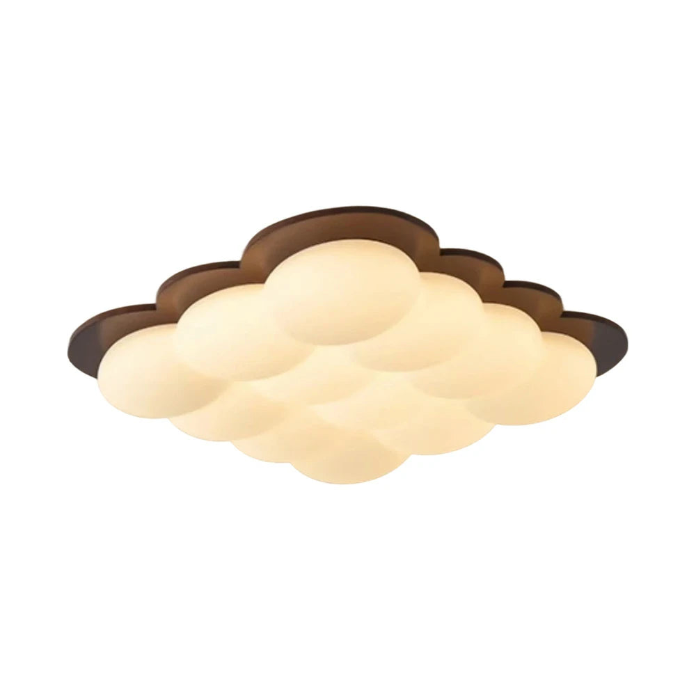LIVARA 48W LED Ceiling Light Three-Color Dimmable Modern Cloud Design Solid Walnut Finish Wooden Frame for Living Room and Bedroom - 60cm