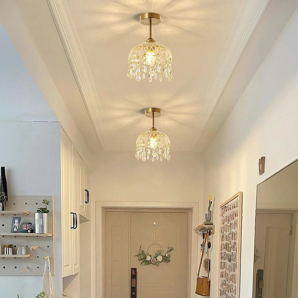 LIVARA 20cm Crystal Pendant Light Eye-Protective Three-Color Dimmable LED Hanging Lamp Modern Electroplated Iron Design