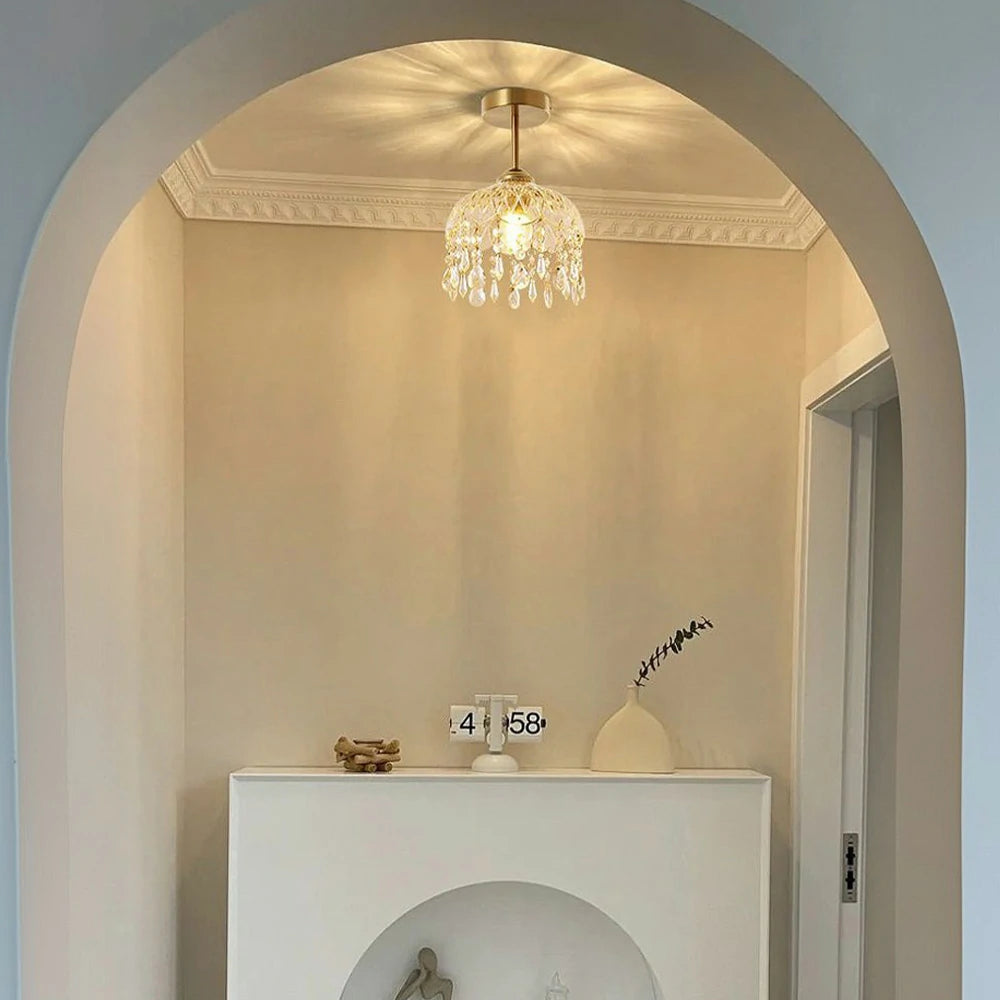 LIVARA 20cm Crystal Pendant Light Eye-Protective Three-Color Dimmable LED Hanging Lamp Modern Electroplated Iron Design