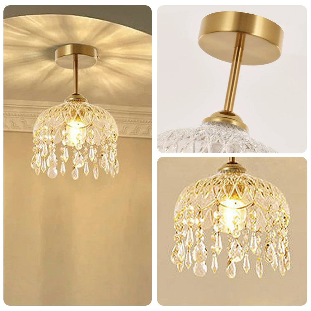 LIVARA 20cm Crystal Pendant Light Eye-Protective Three-Color Dimmable LED Hanging Lamp Modern Electroplated Iron Design