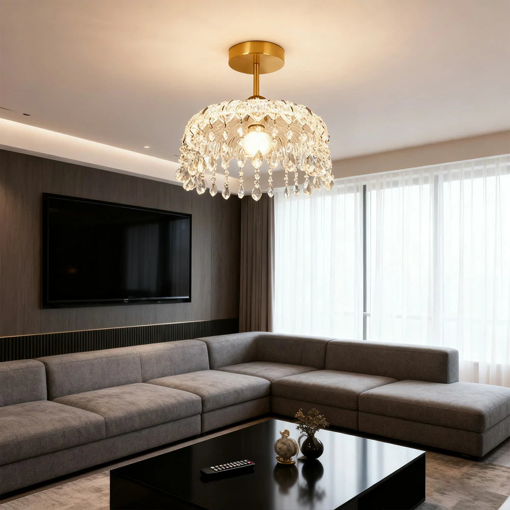 LIVARA 25cm Crystal Pendant Light Eye-Protective Three-Color Dimmable LED Hanging Lamp Modern Electroplated Iron Feather Design