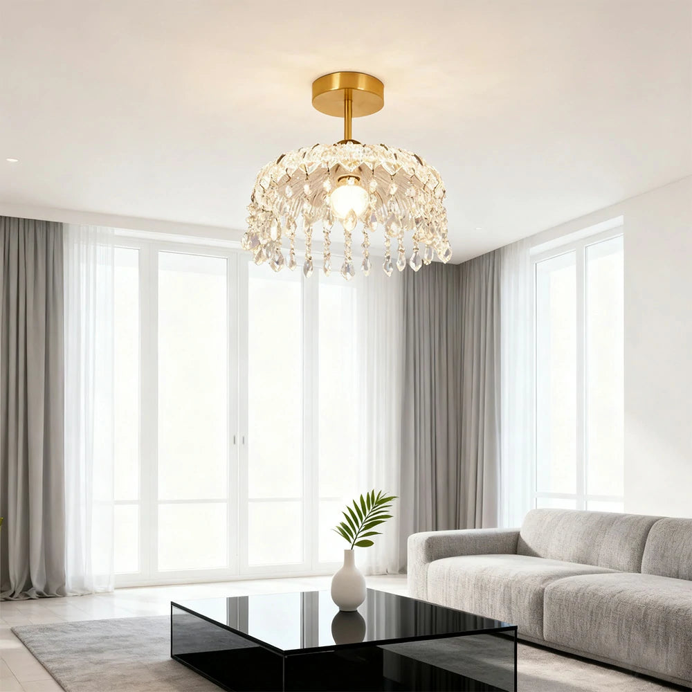 LIVARA 25cm Crystal Pendant Light Eye-Protective Three-Color Dimmable LED Hanging Lamp Modern Electroplated Iron Feather Design