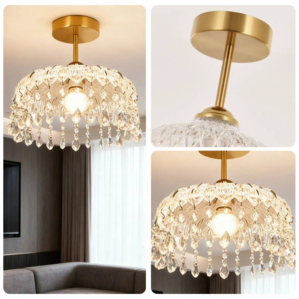 LIVARA 25cm Crystal Pendant Light Eye-Protective Three-Color Dimmable LED Hanging Lamp Modern Electroplated Iron Feather Design