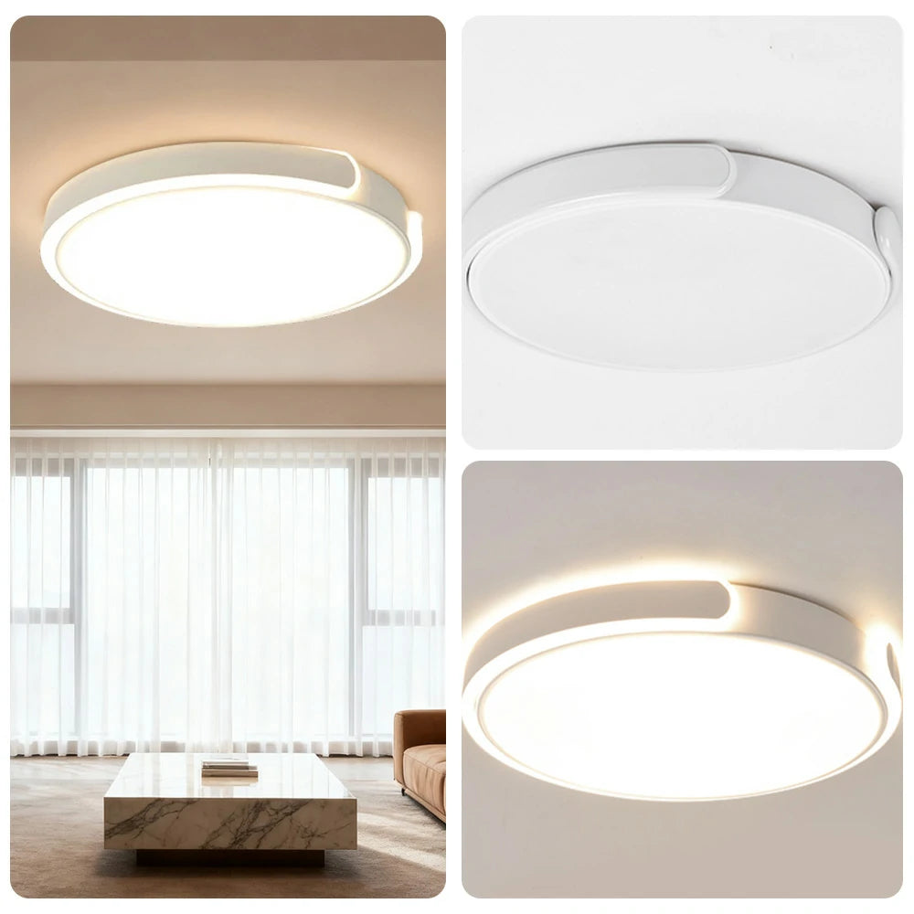 LIVARA LED Ceiling Light 32/52/62cm Three-Color Dimmable 28W/48W/58W Modern Round Flush Mount Lamp Eye-Protective & Minimalist Design - White