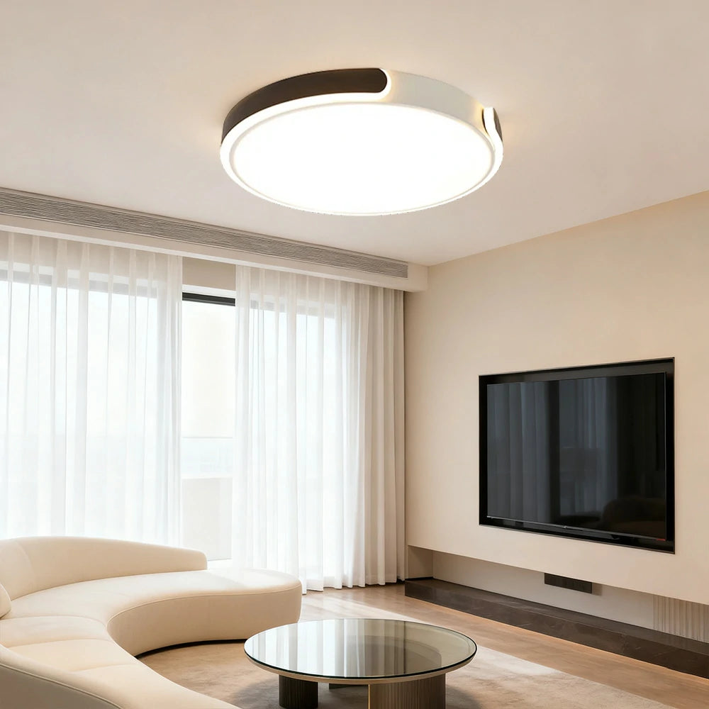 LIVARA LED Ceiling Light 32/52/62cm Three-Color Dimmable 28W/48W/58W Modern Round Flush Mount Lamp Eye-Protective & Minimalist Design - Black