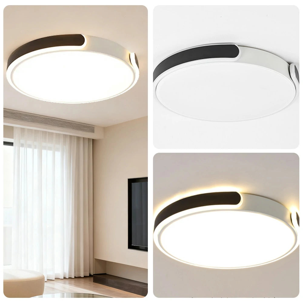 LIVARA LED Ceiling Light 32/52/62cm Three-Color Dimmable 28W/48W/58W Modern Round Flush Mount Lamp Eye-Protective & Minimalist Design - Black