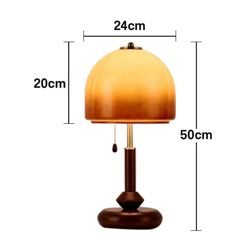 LIVARA 5W LED Table Lamp Three-Color Dimmable Solid Walnut & Brass Finish Modern Glass Shade Decorative Desk Light - 24cm