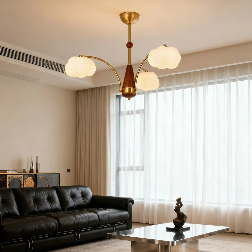 LIVARA 27W Cotton Cloud 3-Head LED Pendant Light Three-Color Dimmable Ceiling Lamp Modern Iron & Wood Design