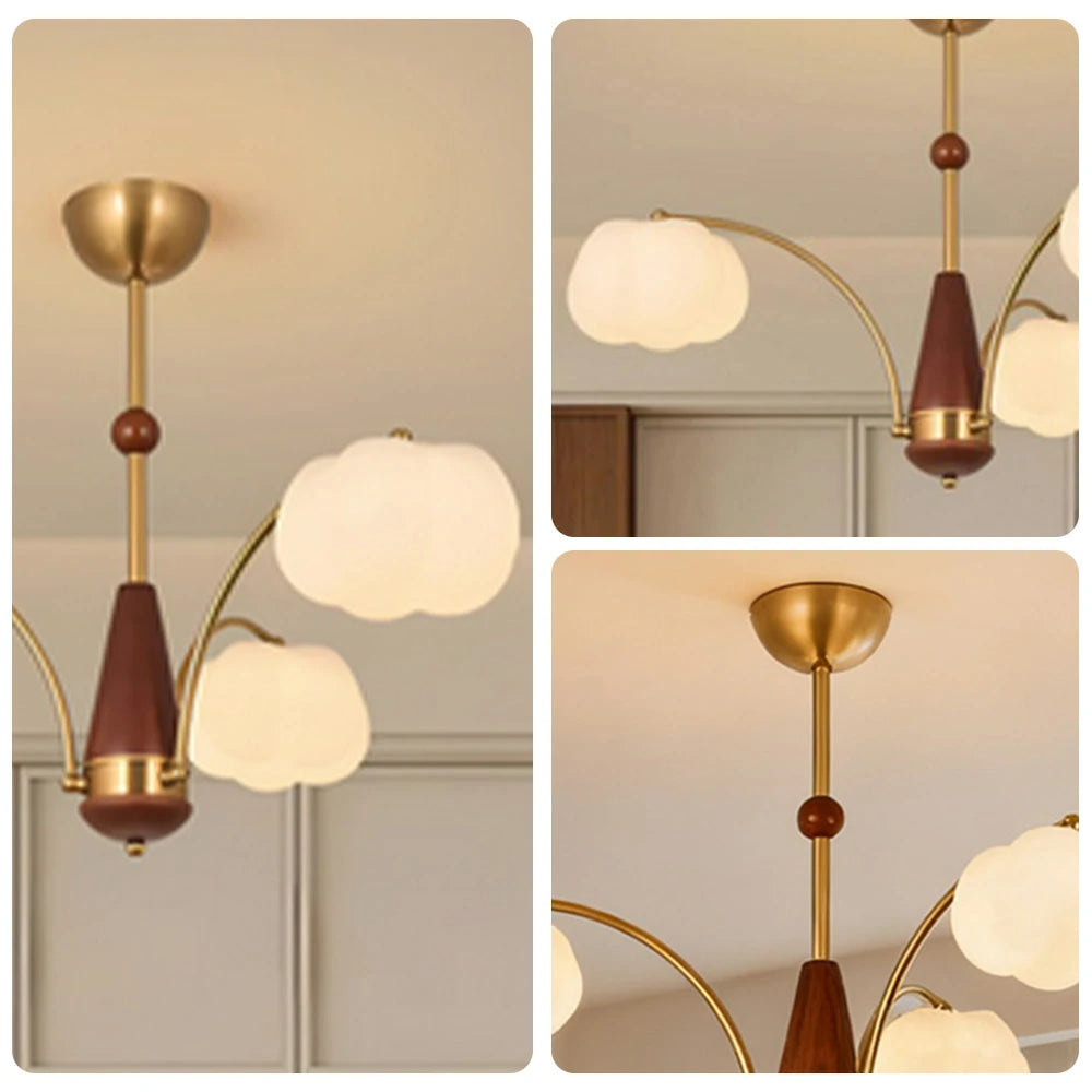 LIVARA 27W Cotton Cloud 3-Head LED Pendant Light Three-Color Dimmable Ceiling Lamp Modern Iron & Wood Design