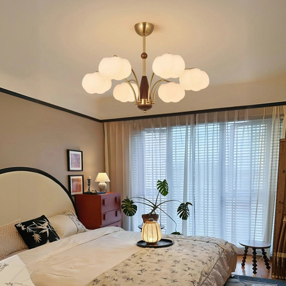 LIVARA 54W Cotton Cloud 6-Head LED Pendant Light Three-Color Dimmable Ceiling Lamp Modern Iron & Wood Design