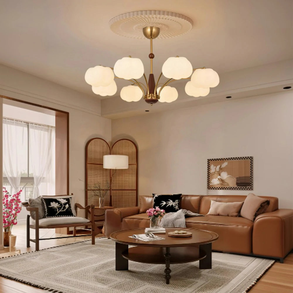 LIVARA 72W Cotton Cloud 8-Head LED Pendant Light Three-Color Dimmable Ceiling Lamp Modern Iron & Wood Design