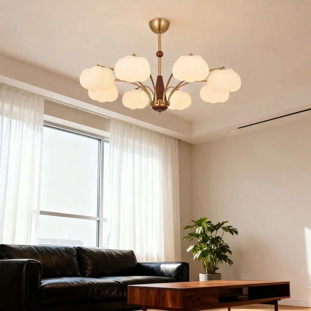 LIVARA 72W Cotton Cloud 8-Head LED Pendant Light Three-Color Dimmable Ceiling Lamp Modern Iron & Wood Design