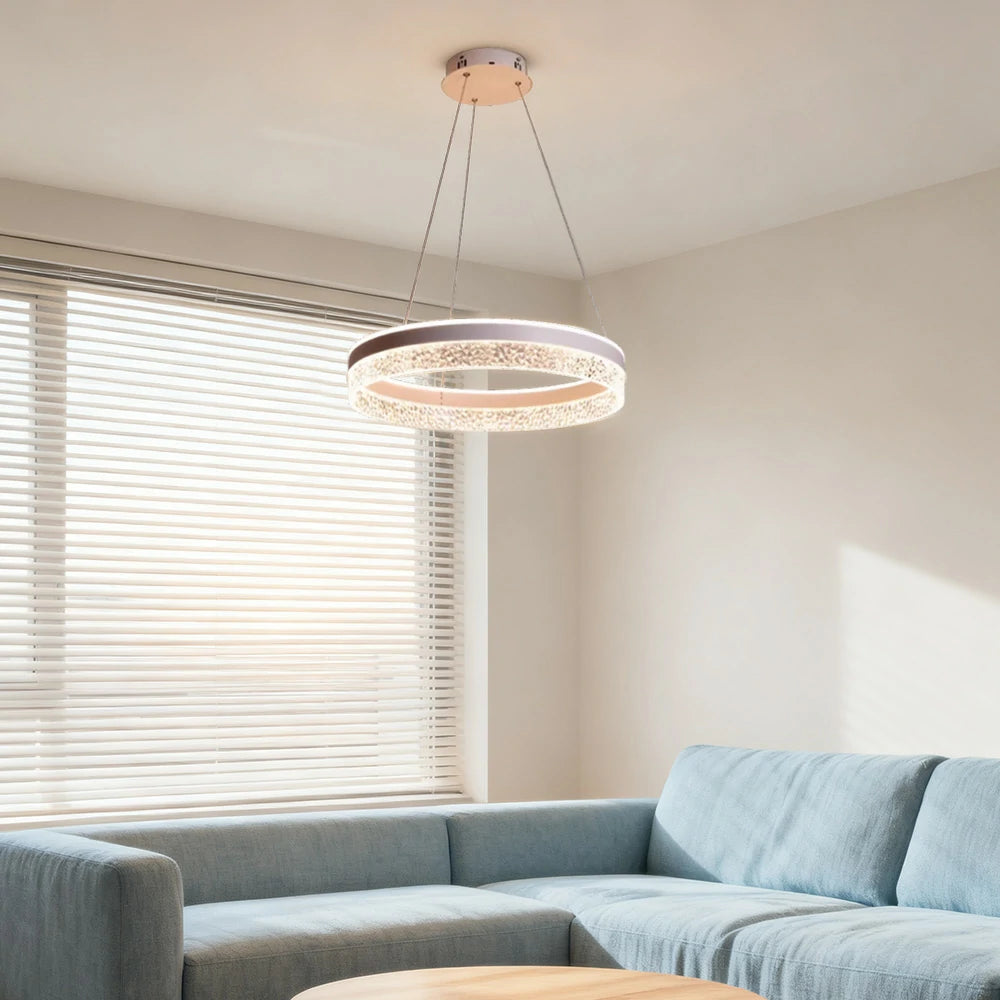 LIVARA Pendant Light 50/60cm Diamond Acrylic LED Ceiling Lamp Three-Color Dimmable Modern Design – 57W/68W Energy Efficient & Durable - White