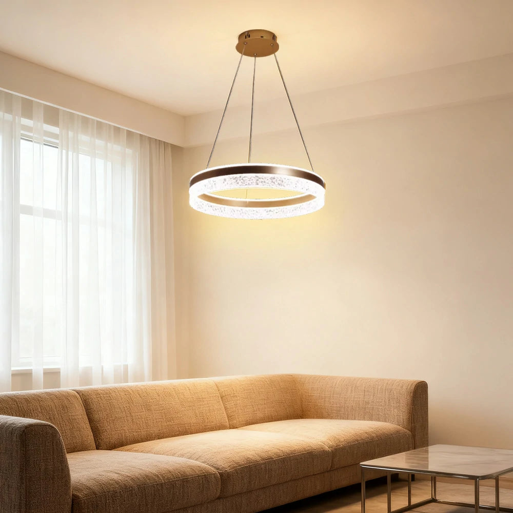 LIVARA Pendant Light 50/60cm Diamond Acrylic LED Ceiling Lamp Three-Color Dimmable Modern Design – 57W/68W Energy Efficient & Durable - Gold