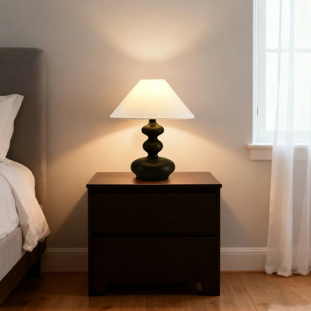 LIVARA 5W 39cm Table Lamp Three-Color Dimmable Eye-Protection Light with Martin Fabric Shade & Solid Wood Base - Black