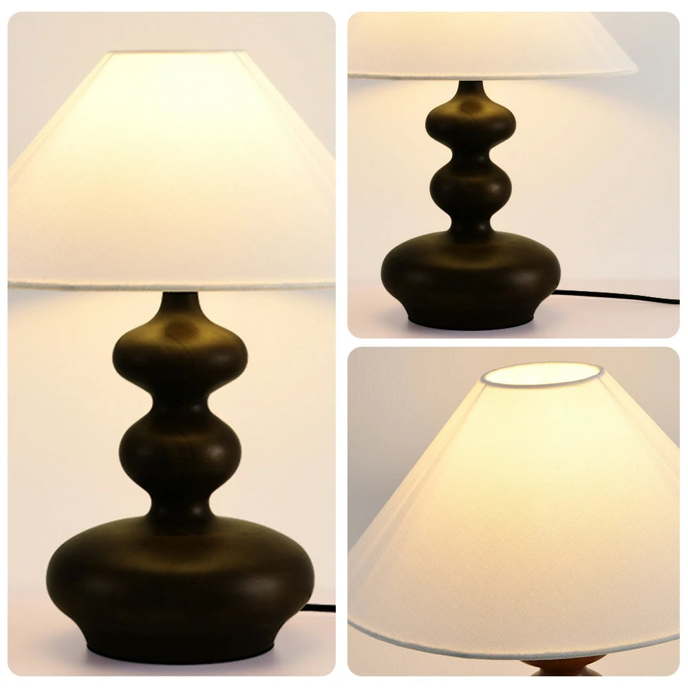LIVARA 5W 39cm Table Lamp Three-Color Dimmable Eye-Protection Light with Martin Fabric Shade & Solid Wood Base - Black