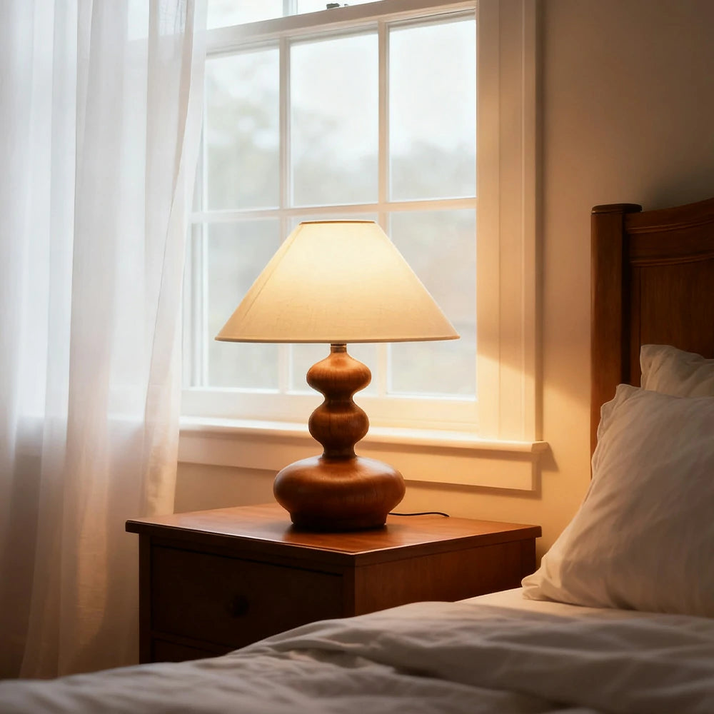 LIVARA 5W 39cm Table Lamp Three-Color Dimmable Eye-Protection Light with Martin Fabric Shade & Solid Wood Base - Walnut