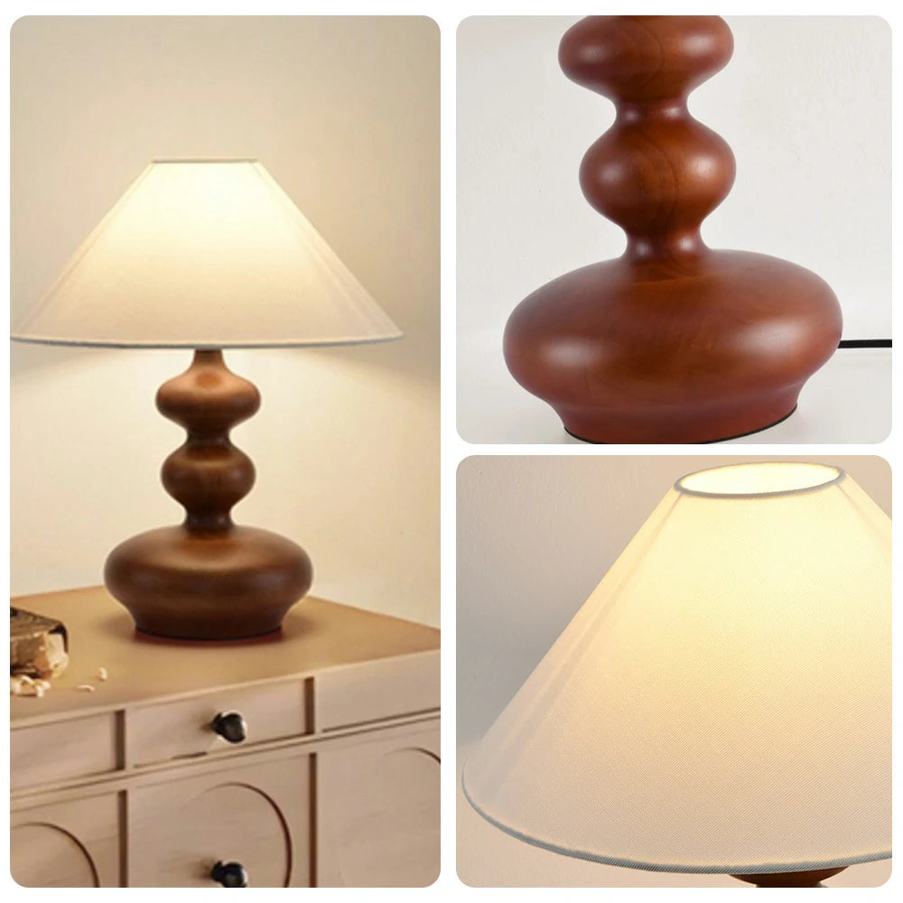 LIVARA 5W 39cm Table Lamp Three-Color Dimmable Eye-Protection Light with Martin Fabric Shade & Solid Wood Base - Walnut