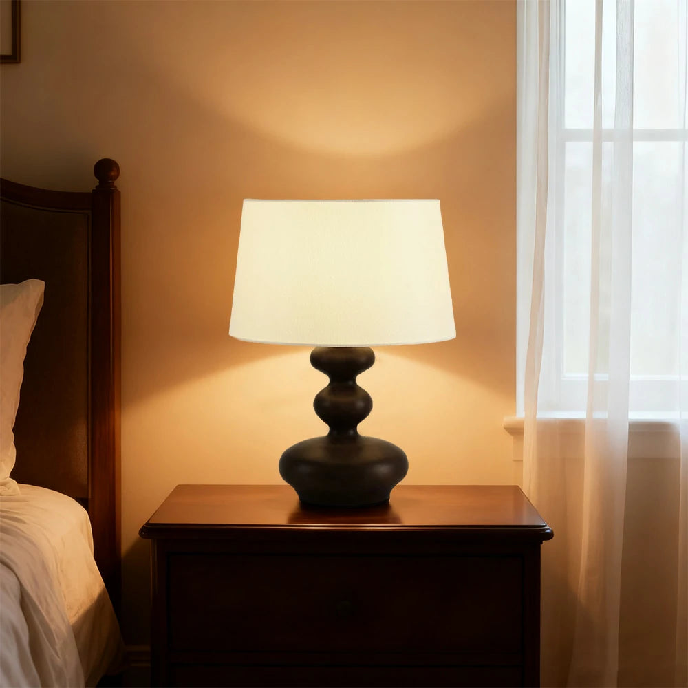 LIVARA 5W 38cm Table Lamp Three-Color Dimmable Eye-Protection Light with Martin Fabric Shade & Solid Wood Base - Black