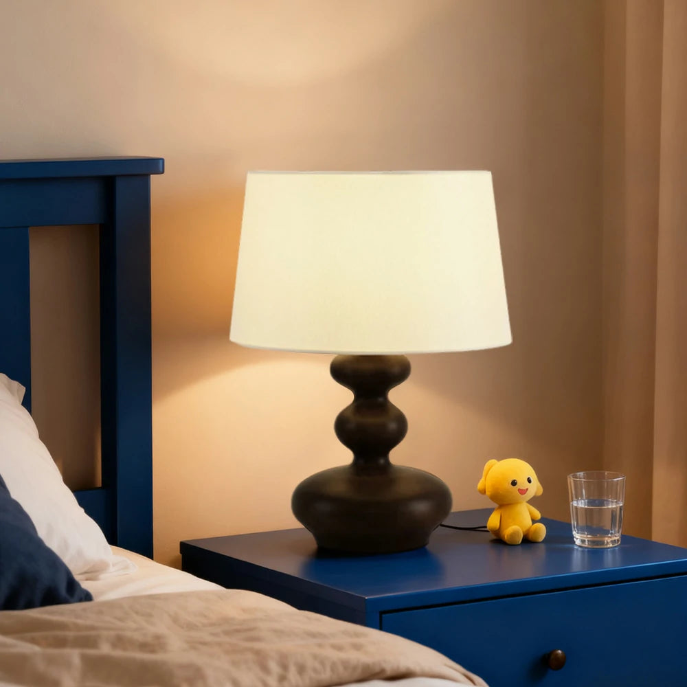 LIVARA 5W 38cm Table Lamp Three-Color Dimmable Eye-Protection Light with Martin Fabric Shade & Solid Wood Base - Black