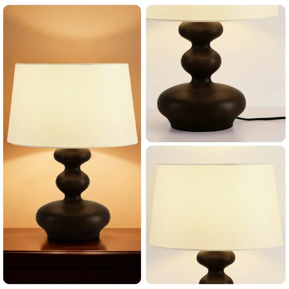 LIVARA 5W 38cm Table Lamp Three-Color Dimmable Eye-Protection Light with Martin Fabric Shade & Solid Wood Base - Black
