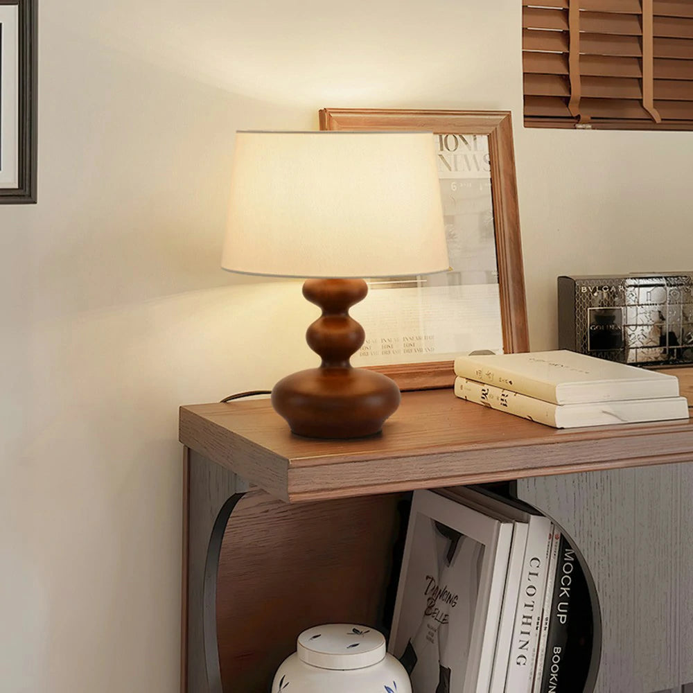 LIVARA 5W 38cm Table Lamp Three-Color Dimmable Eye-Protection Light with Martin Fabric Shade & Solid Wood Base - Walnut