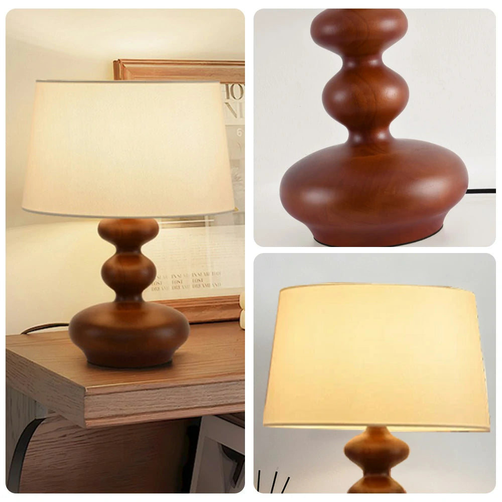LIVARA 5W 38cm Table Lamp Three-Color Dimmable Eye-Protection Light with Martin Fabric Shade & Solid Wood Base - Walnut