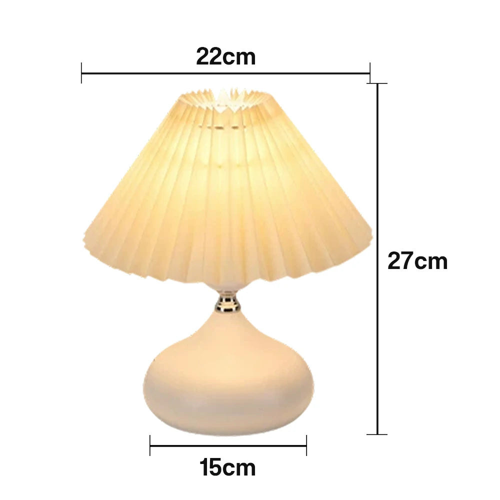 LIVARA 5W Table Lamp Three-Color Dimmable with Pleated Fabric Shade & Ceramic Base – Button Switch - White