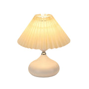 LIVARA 5W Table Lamp Three-Color Dimmable with Pleated Fabric Shade & Ceramic Base – Button Switch - White