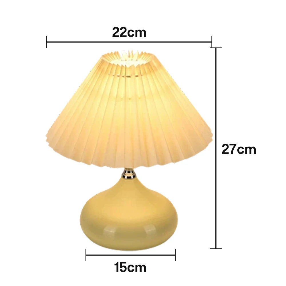 LIVARA 5W Table Lamp Three-Color Dimmable with Pleated Fabric Shade & Ceramic Base - Button Switch - Yellow