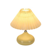 LIVARA 5W Table Lamp Three-Color Dimmable with Pleated Fabric Shade & Ceramic Base - Button Switch - Yellow