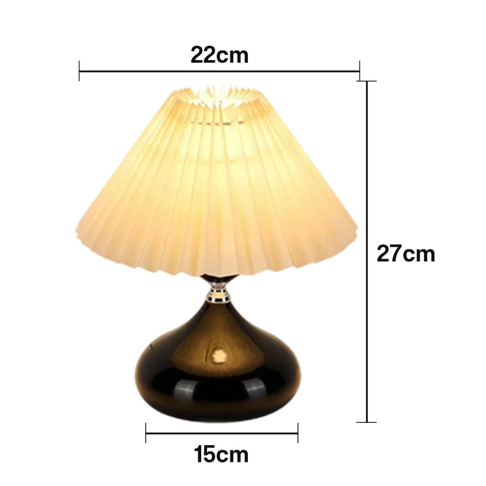 LIVARA 5W Table Lamp Three-Color Dimmable with Pleated Fabric Shade & Ceramic Base - Button Switch - Black